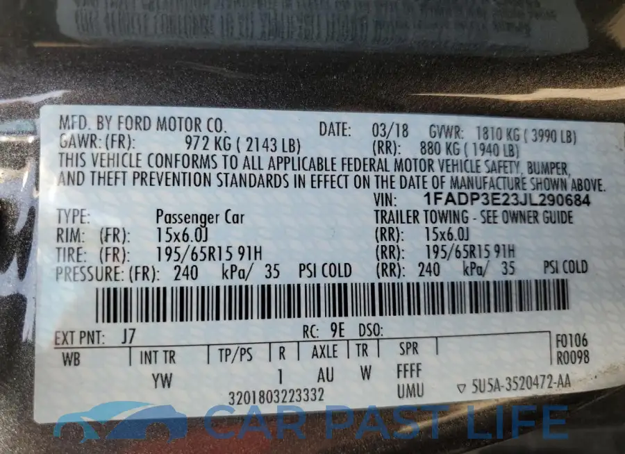 1FADP3E23JL290684# 12