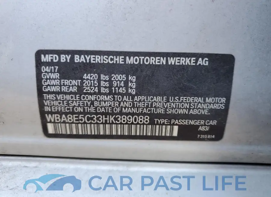 WBA8E5C33HK389088# 12