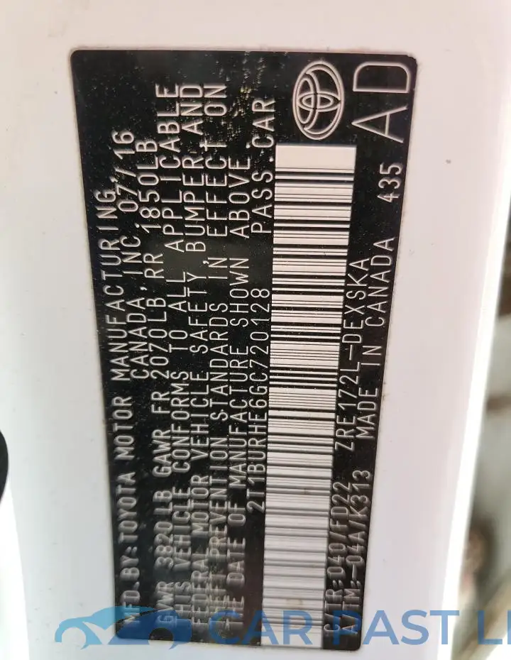 2T1BURHE6GC720128# 12
