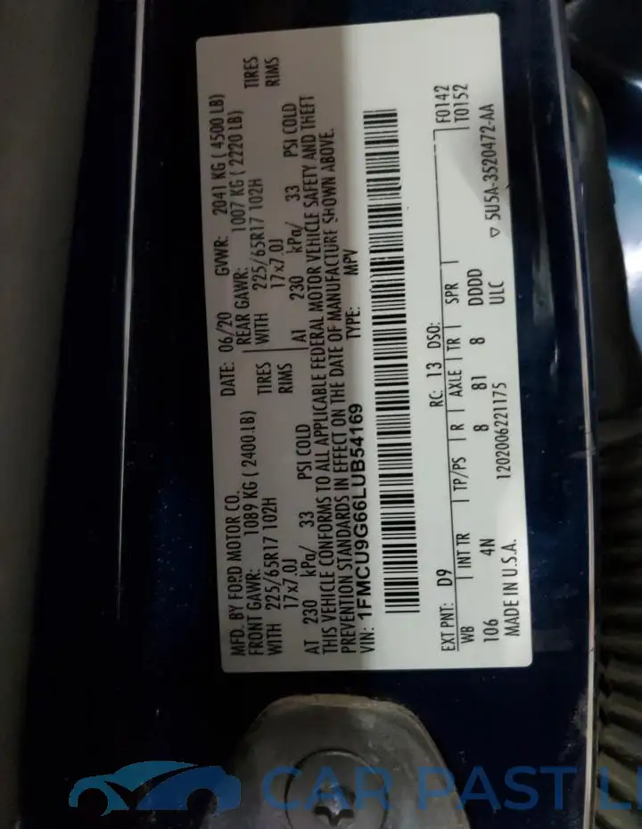 1FMCU9G66LUB54169# 14