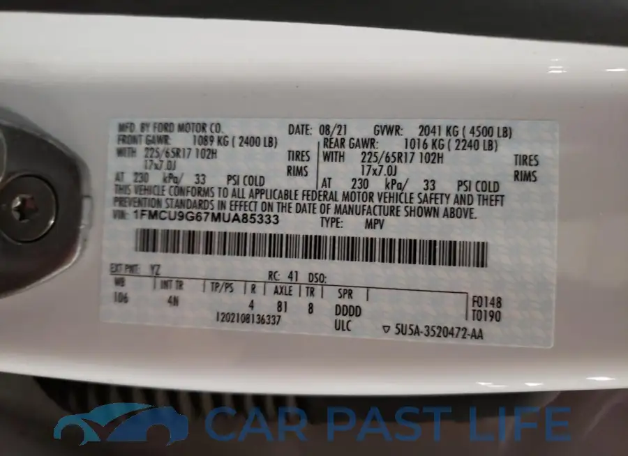 1FMCU9G67MUA85333# 13