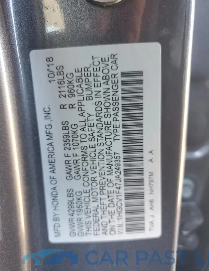1HGCV1F47JA249357# 13