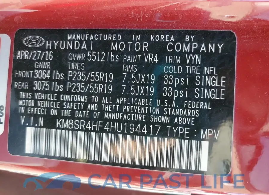 KM8SR4HF4HU194417# 12