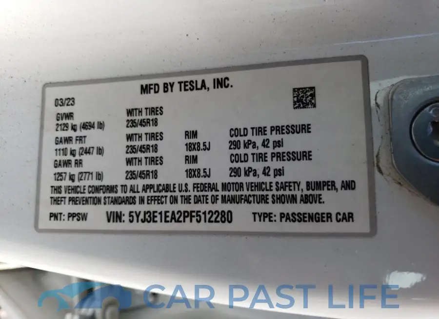 5YJ3E1EA2PF512280# 13