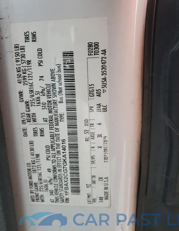 1FBAX2CG7GKA14016# 13