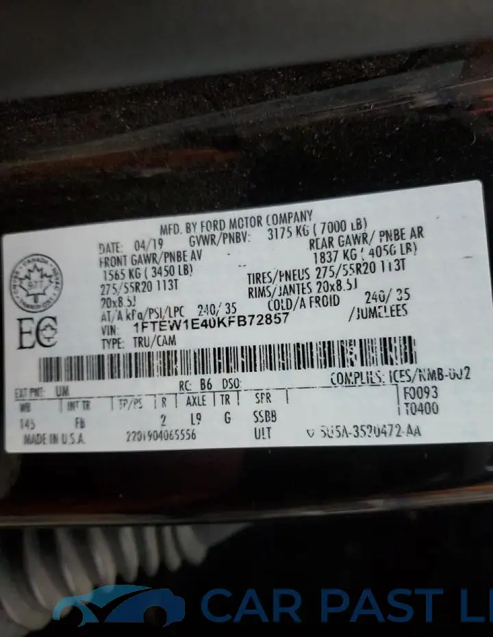 1FTEW1E40KFB72857# 12