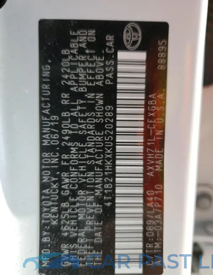 4T1B21HKXKU520289# 14