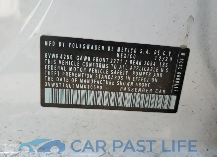 3VW5T7AU1MM010690# 12