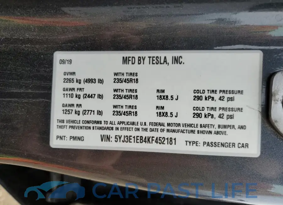 5YJ3E1EB4KF452181# 12