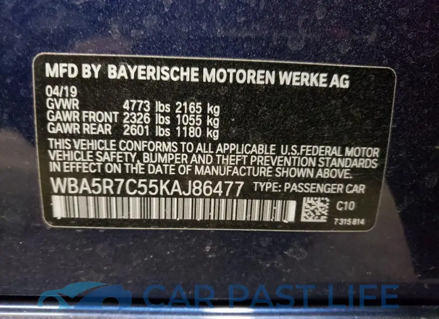 WBA5R7C55KAJ86477# 12