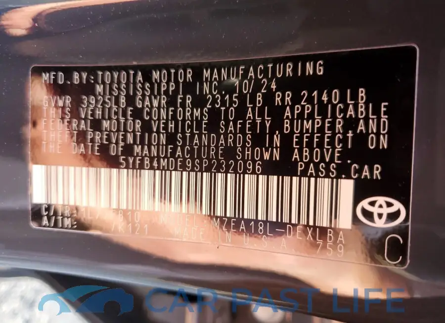 5YFB4MDE9SP232096# 12