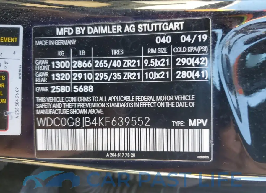 WDC0G8JB4KF639552# 13