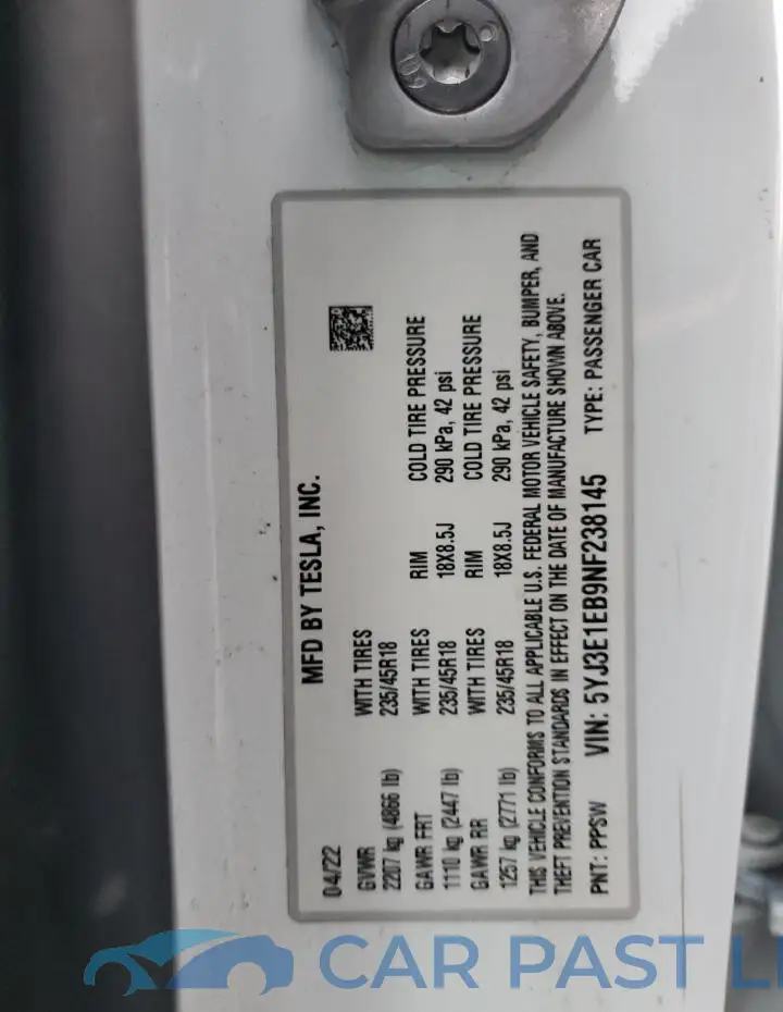 5YJ3E1EB9NF238145# 12