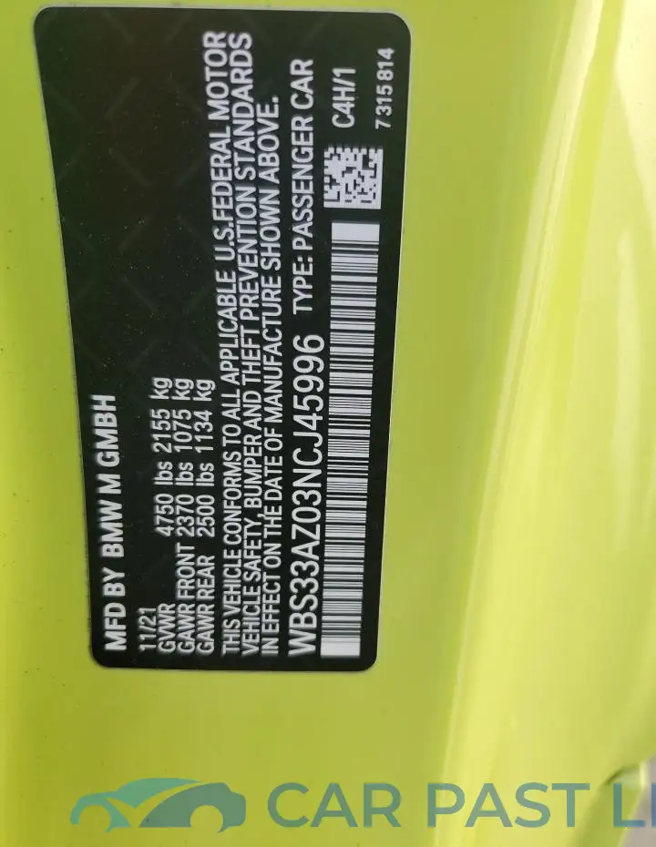 WBS33AZ03NCJ45996# 12
