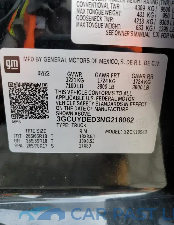 3GCUYDED3NG218062# 12