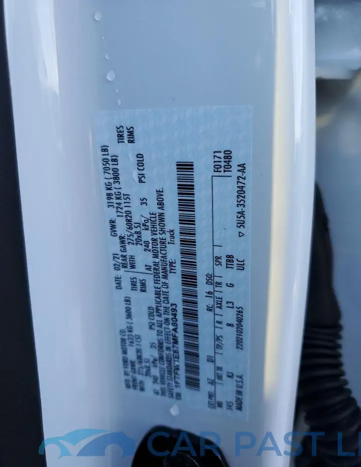 1FTFW1E87MFA80493# 12