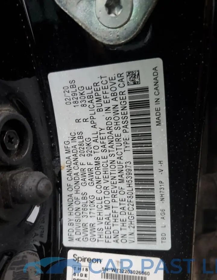 2HGFC2F80LH539973# 12