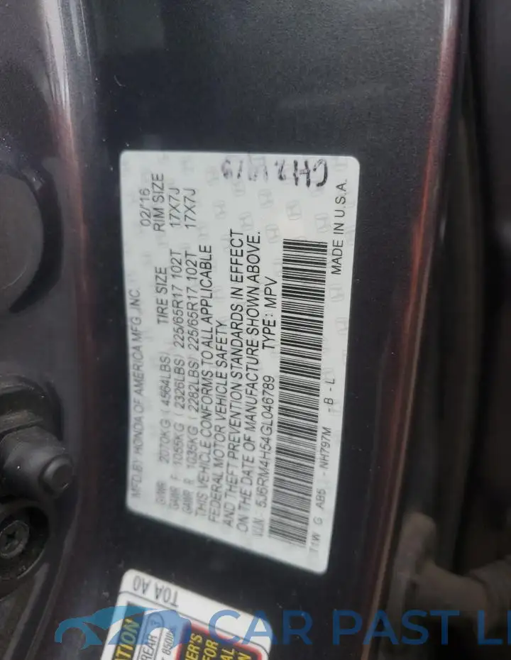 5J6RM4H54GL046789# 12