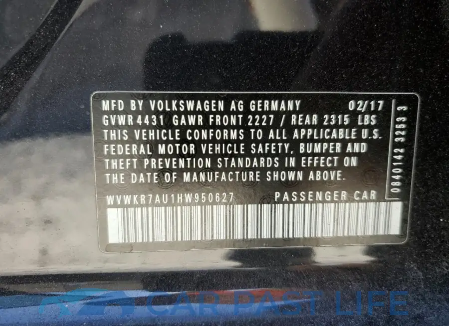 WVWKR7AU1HW950627# 12