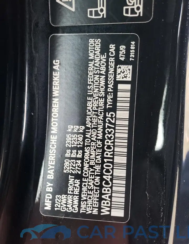 WBABC4C01RCR33725# 12