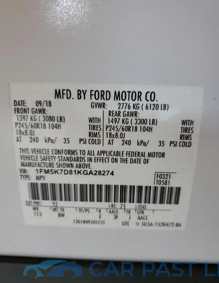 1FM5K7D81KGA28274# 13