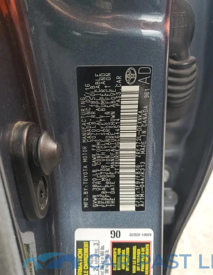 2T1BURHE3GC644514# 12