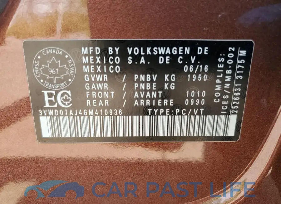 3VWD07AJ4GM410936# 12