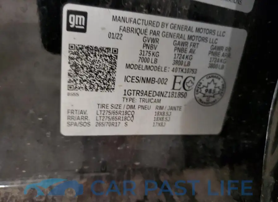 1GTR9AED4NZ181850# 12