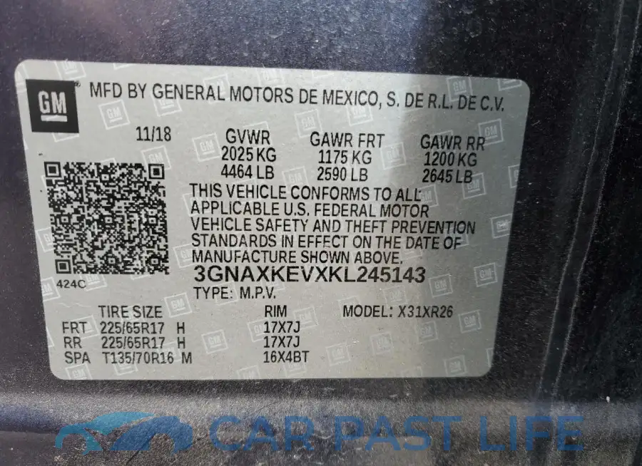 3GNAXKEVXKL245143# 13