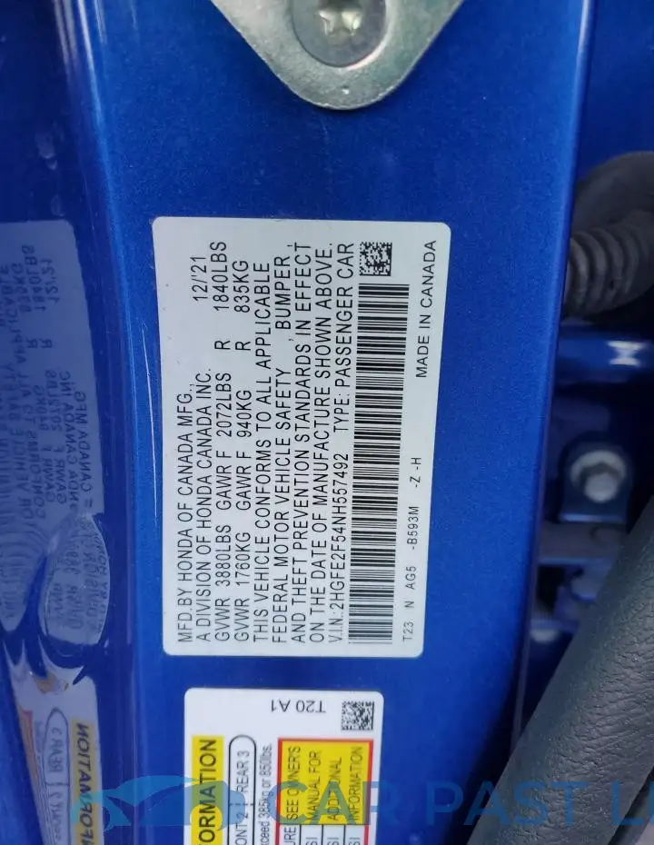 2HGFE2F54NH557492# 12