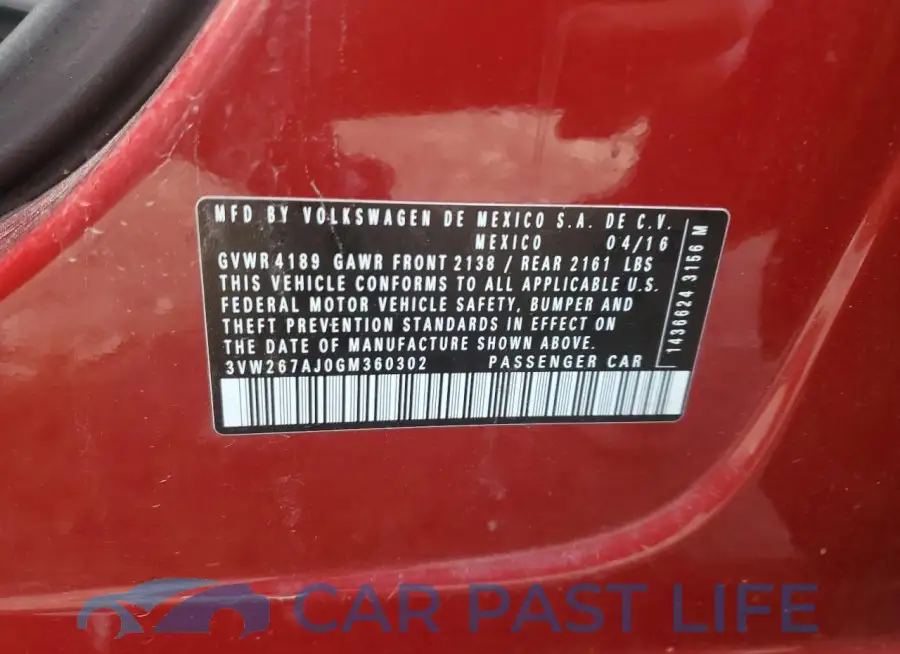 3VW267AJ0GM360302# 12