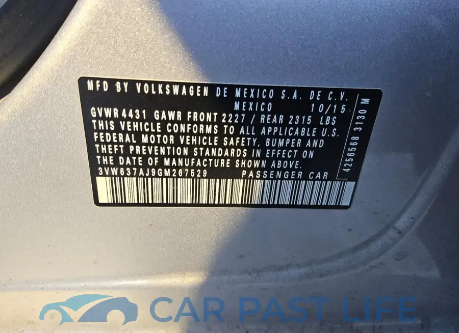 3VW637AJ9GM267529# 12