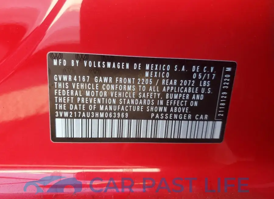 3VW217AU3HM063969# 12