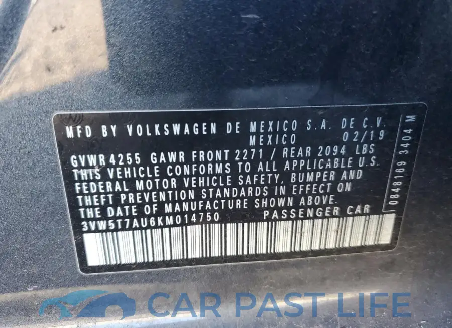 3VW5T7AU6KM014750# 12