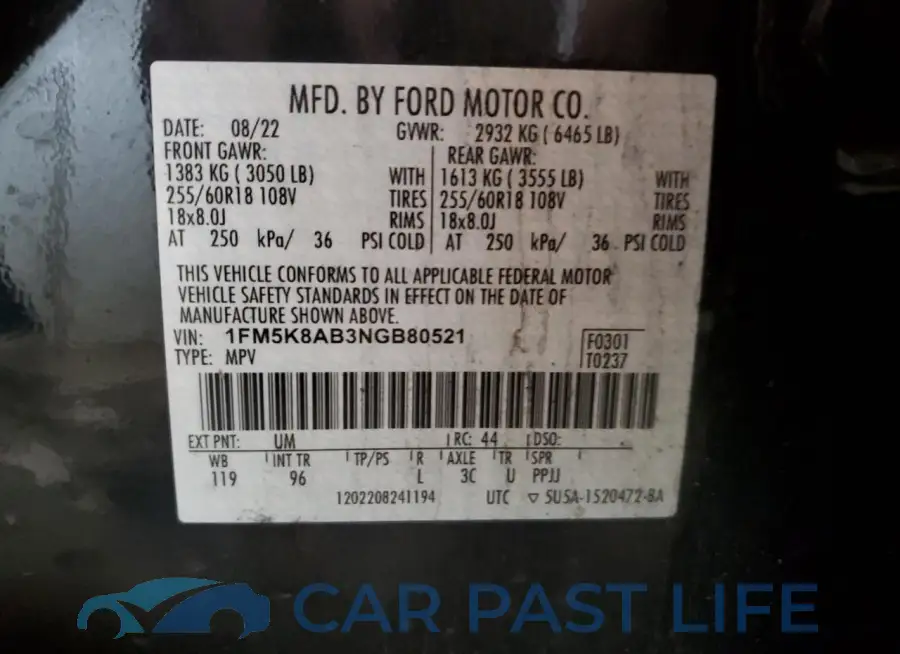 1FM5K8AB3NGB80521# 13