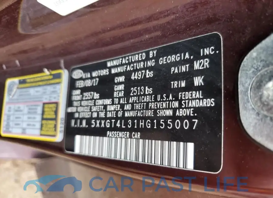 5XXGT4L31HG155007# 12