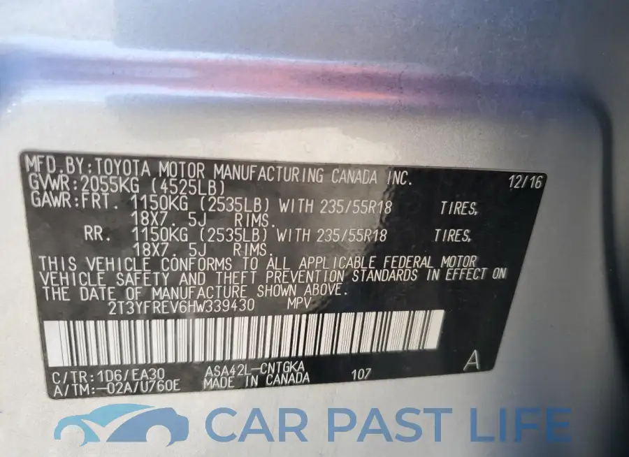 2T3YFREV6HW339430# 12
