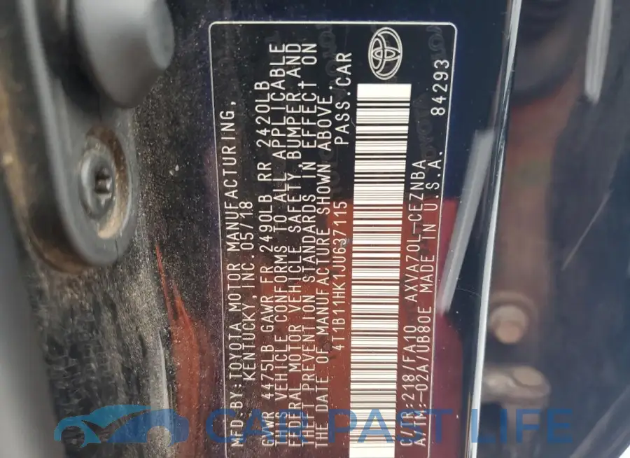 4T1B11HK1JU637115# 12