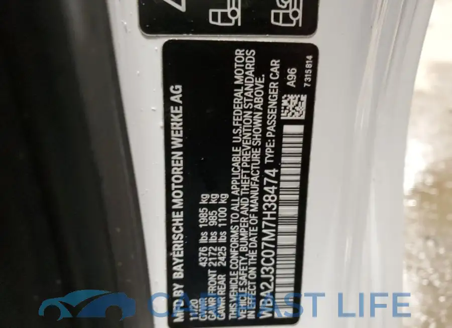 WBA2J3C07M7H38474# 12