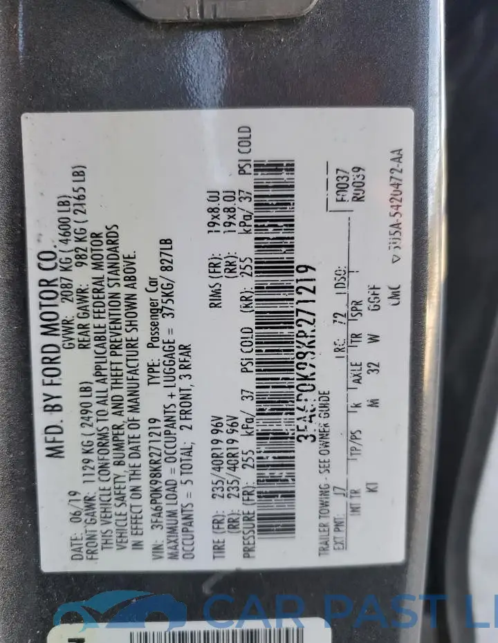 3FA6P0K98KR271219# 12