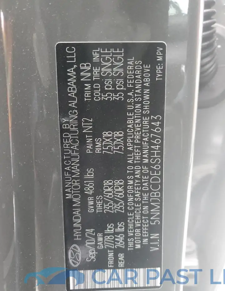 5NMJBCDE6SH467643# 14