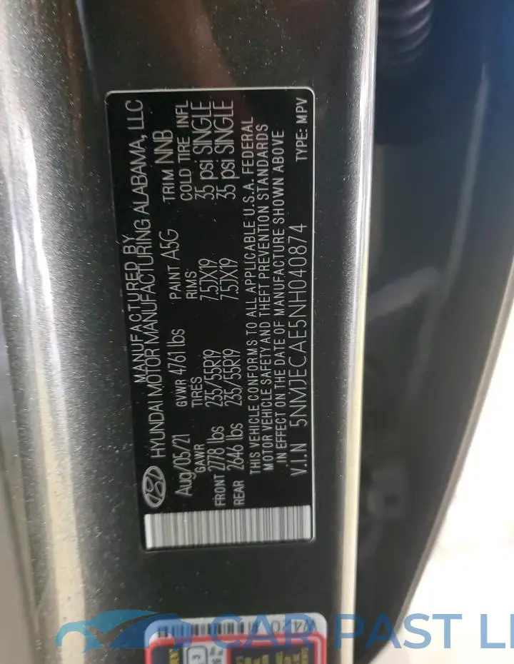 5NMJECAE5NH040874# 13