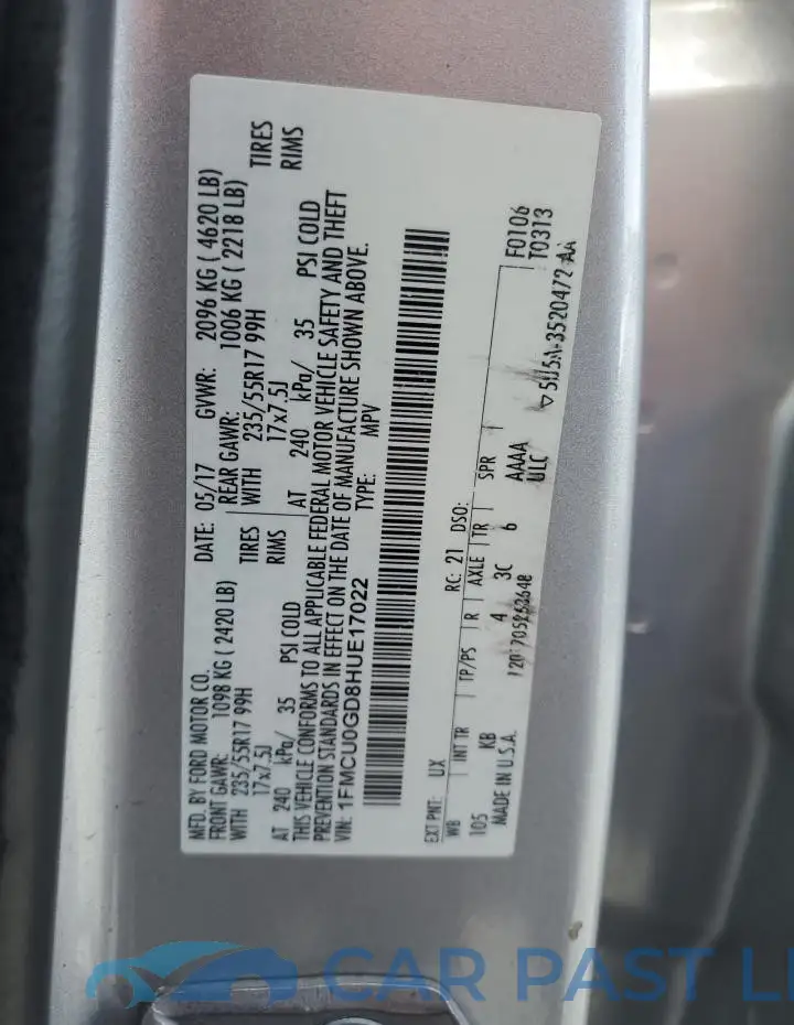 1FMCU0GD8HUE17022# 13