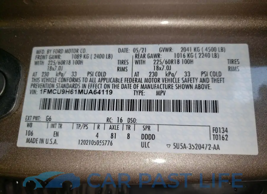 1FMCU9H61MUA64119# 13
