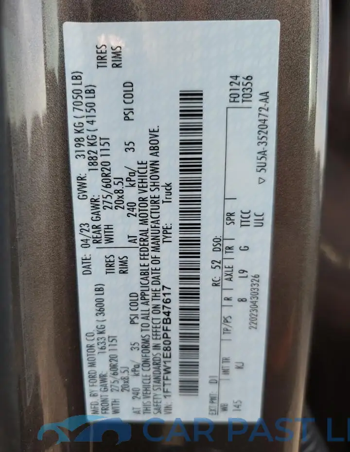 1FTFW1E80PFB47617# 12
