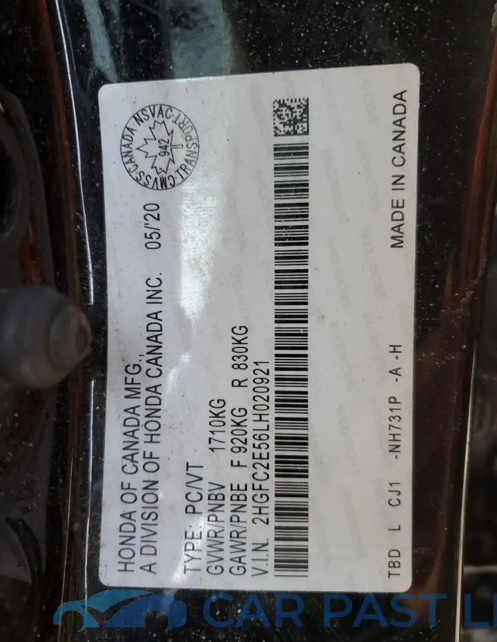 2HGFC2E56LH020921# 13