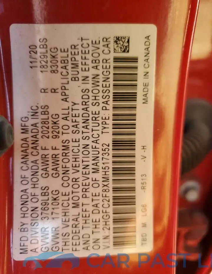2HGFC2F8XMH517352# 12