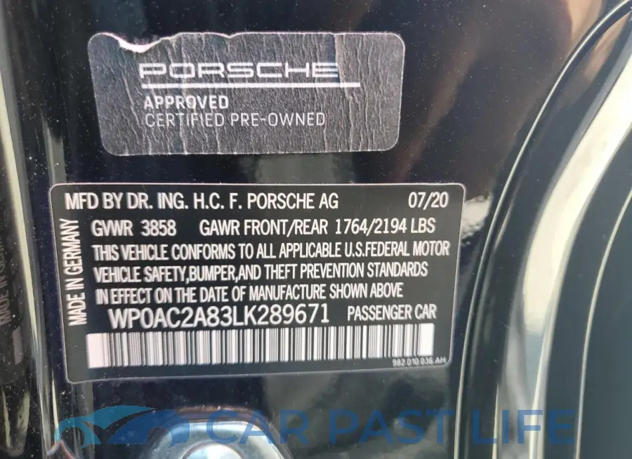 WP0AC2A83LK289671# 12