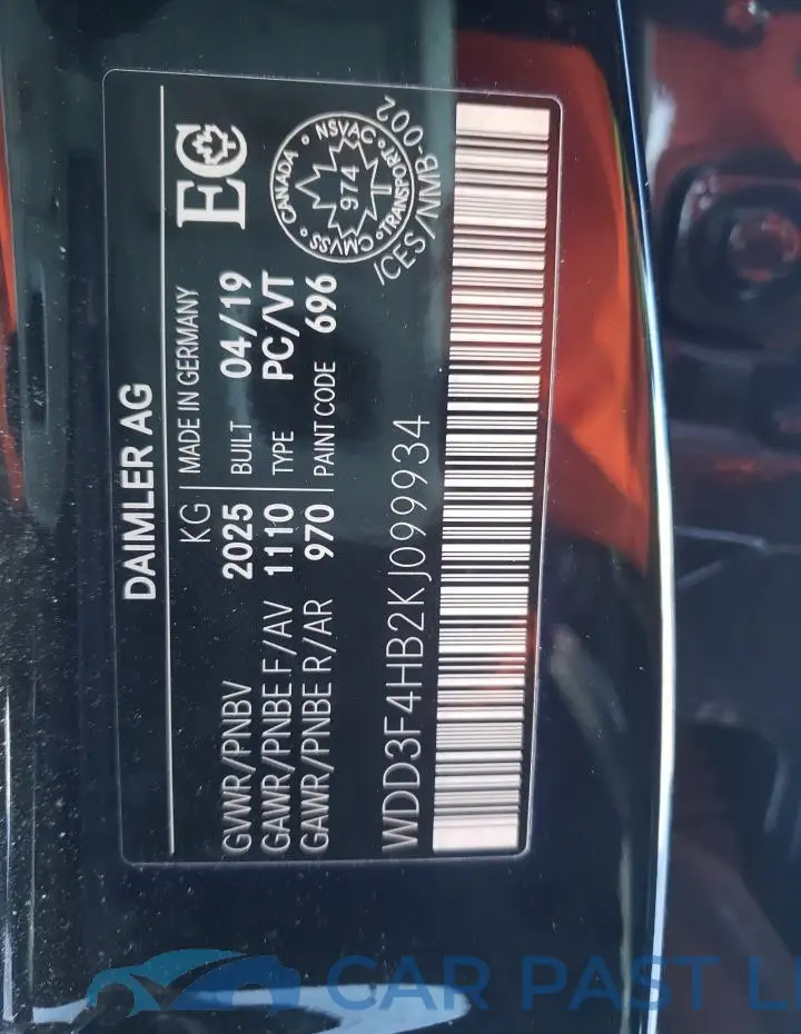 WDD3F4HB2KJ099934# 12