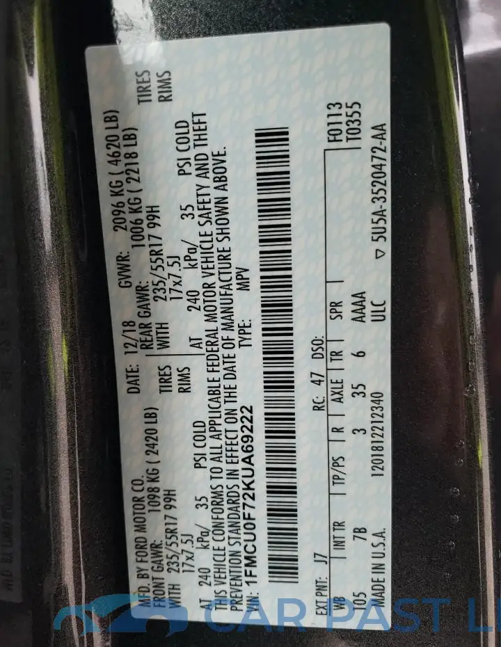 1FMCU0F72KUA69222# 14